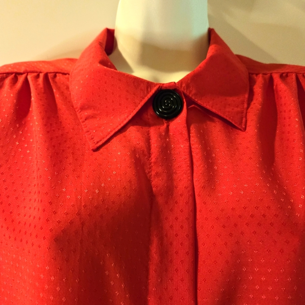 Red Long Sleeve Blouse by Cape Cod, Subtle Design, Size Medium - Picture 3 of 9